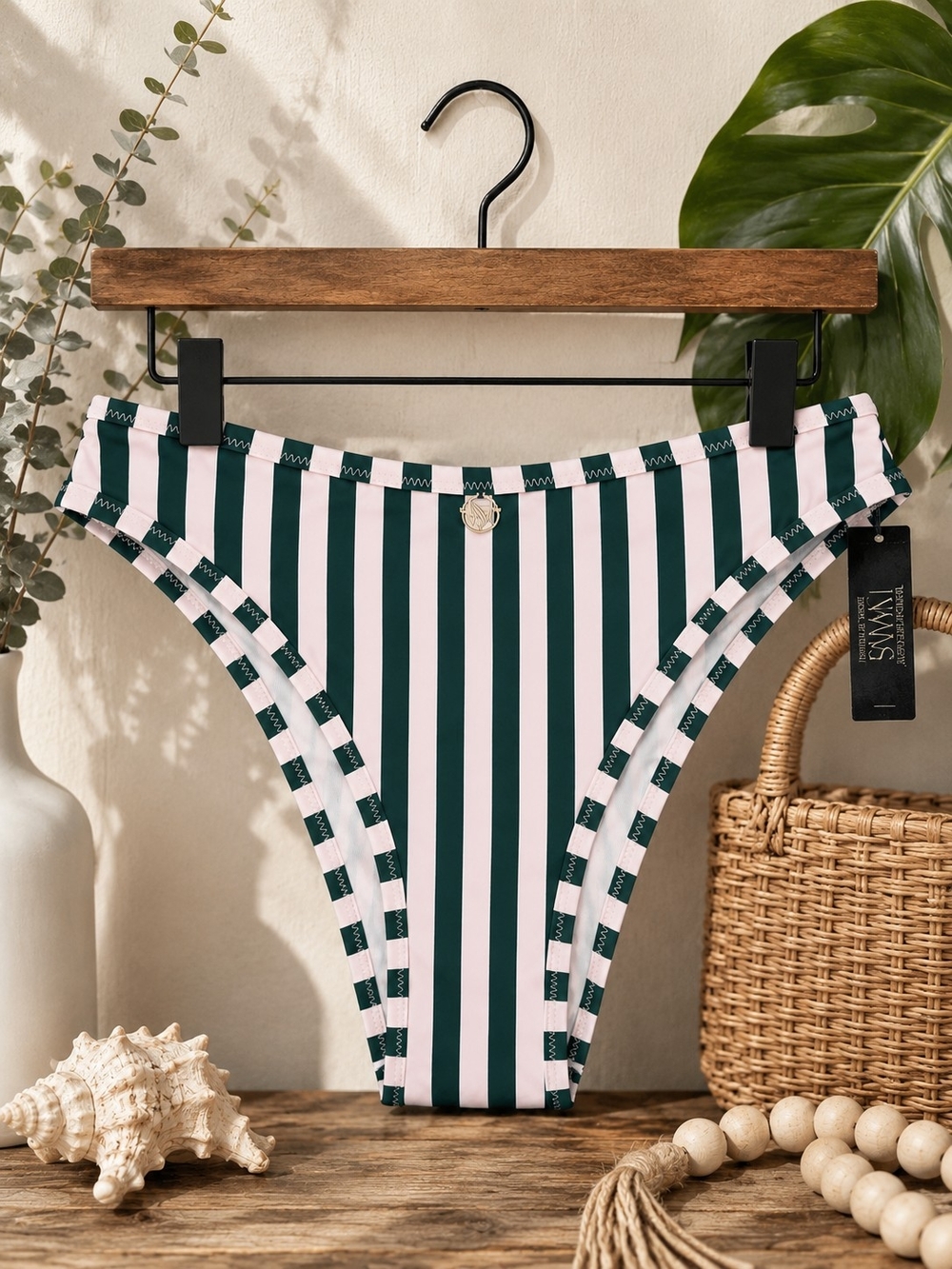 Victoria's Secret Swim Brazilian Bikini Bottom XL Pink Green Striped NWT